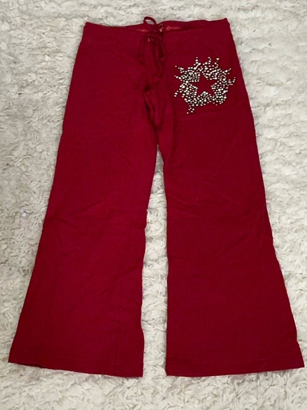Y2K Twisted Heart Rhinestone Red Wide Leg Sweatpants